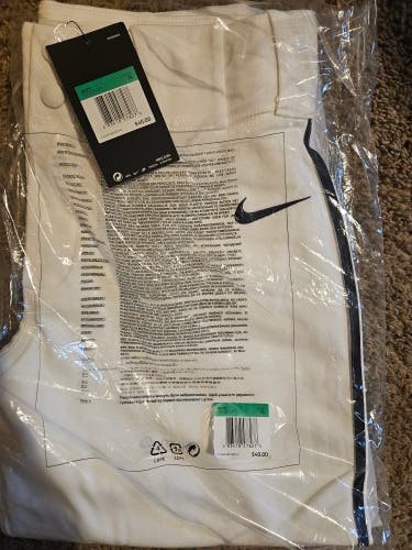 Youth Nike Baseball Pants - White w/Navy Piping
