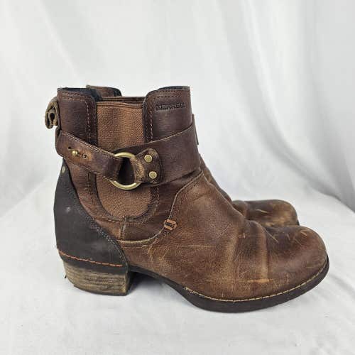 Merrell Womens Shiloh Slip On Buckle Strap Ankle Brown Leather Boots Size 7.5