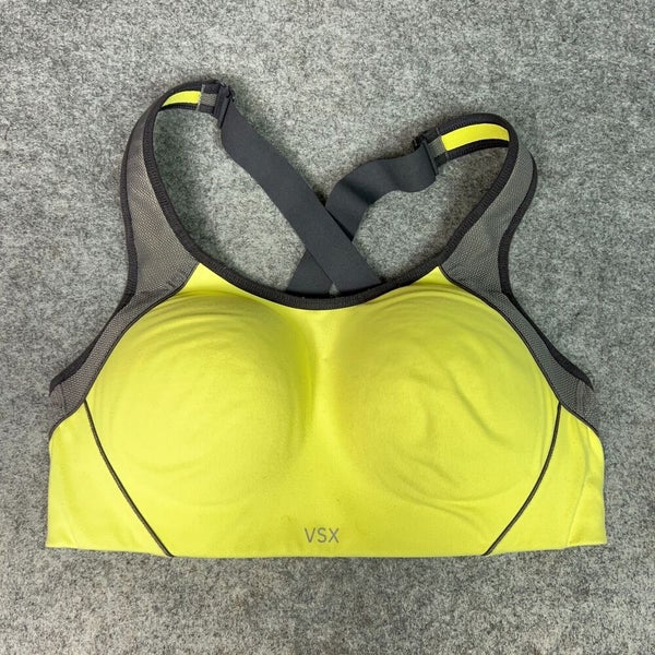 Victorias Secret Womens Sports Bra 34C Yellow Gray Padded Crossback VSX Gym