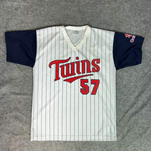 Minnesota Twins Mens Shirt Large White Navy Tee Jersey Johan Santana 57 Baseball