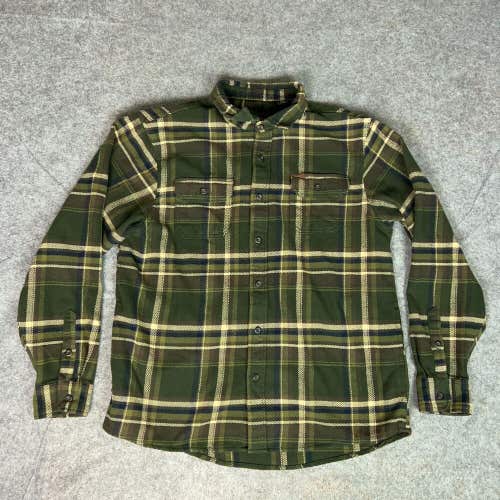 Orvis Mens Shirt Extra Large Green Brown Flannel Button Up Pockets Shacket Top