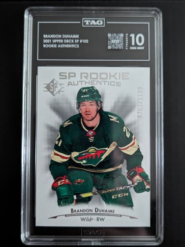 Brandon Duhaime SP Rookie Authentics Silver TAG 10 #102 Minnesota Wild 282/1199
