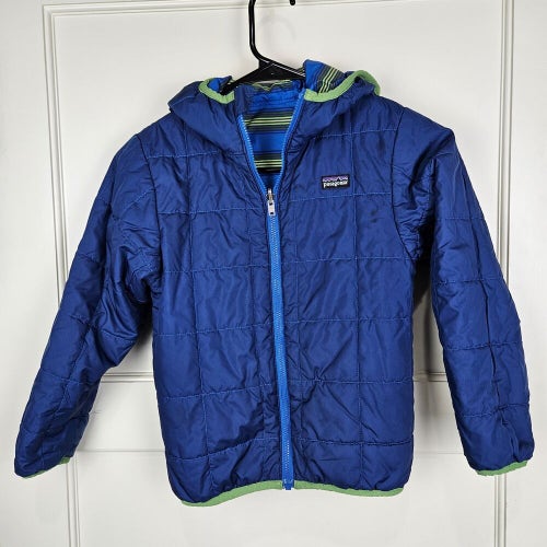 Patagonia Reversible Hooded Winter Jacket Boy's Youth Size: S Blue - FLAWS
