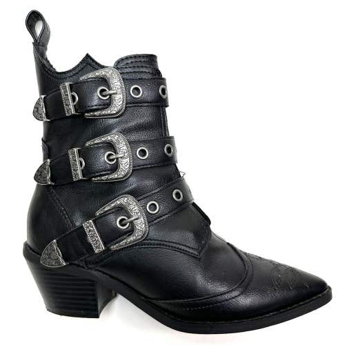 Killstar Winifred Black Western Ankle Buckle Boots Goth Gothic Straps Size 5
