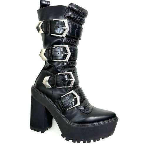 Killstar Vivian Platform Boots Gothic Grunge Buckles Black Size 5 US
