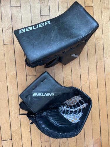 Used Regular Bauer Mach Goalie Glove and Blocker Set Great Condition! Black Senior