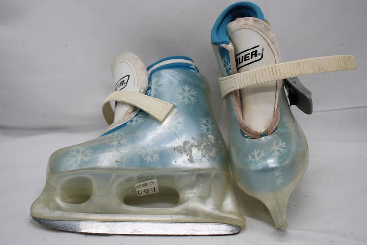 Youth Used Bauer L'il Angel Hockey Skates 8 Blue snowflake