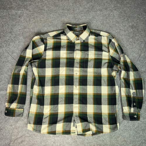 Eddie Bauer Mens Shirt 2XL XXL Beige Black Flannel Button Up Outdoor Casual Top