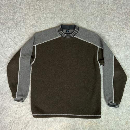 Kuhl Mens Sweater Medium Brown Grey Pullover Fleece Alfpaca Fleece Logo Outdoor