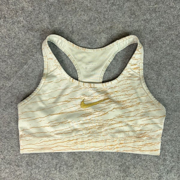 Nike Womens Bra Sports Medium Gray Gold Swoosh Logo Gym Performance  Training