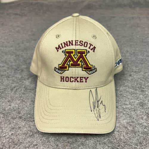 Minnesota Gophers Mens Hat Strapback Beige Cap Autographed Ice Hockey NCAA Logo