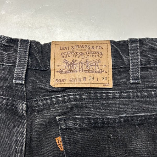 Vintage Levi's 505 Black Denim Jeans Regular Fit Orange Tab Made