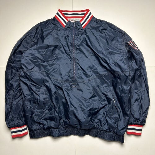 Vintage Wilson Nylon Half Zip Pullover Windbreaker Jacket Navy Blue Red XL