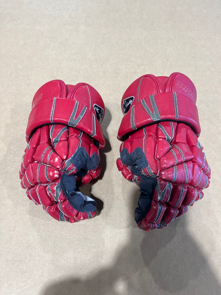 Red Used Warrior Macdaddy Premium Lacrosse Gloves 12"