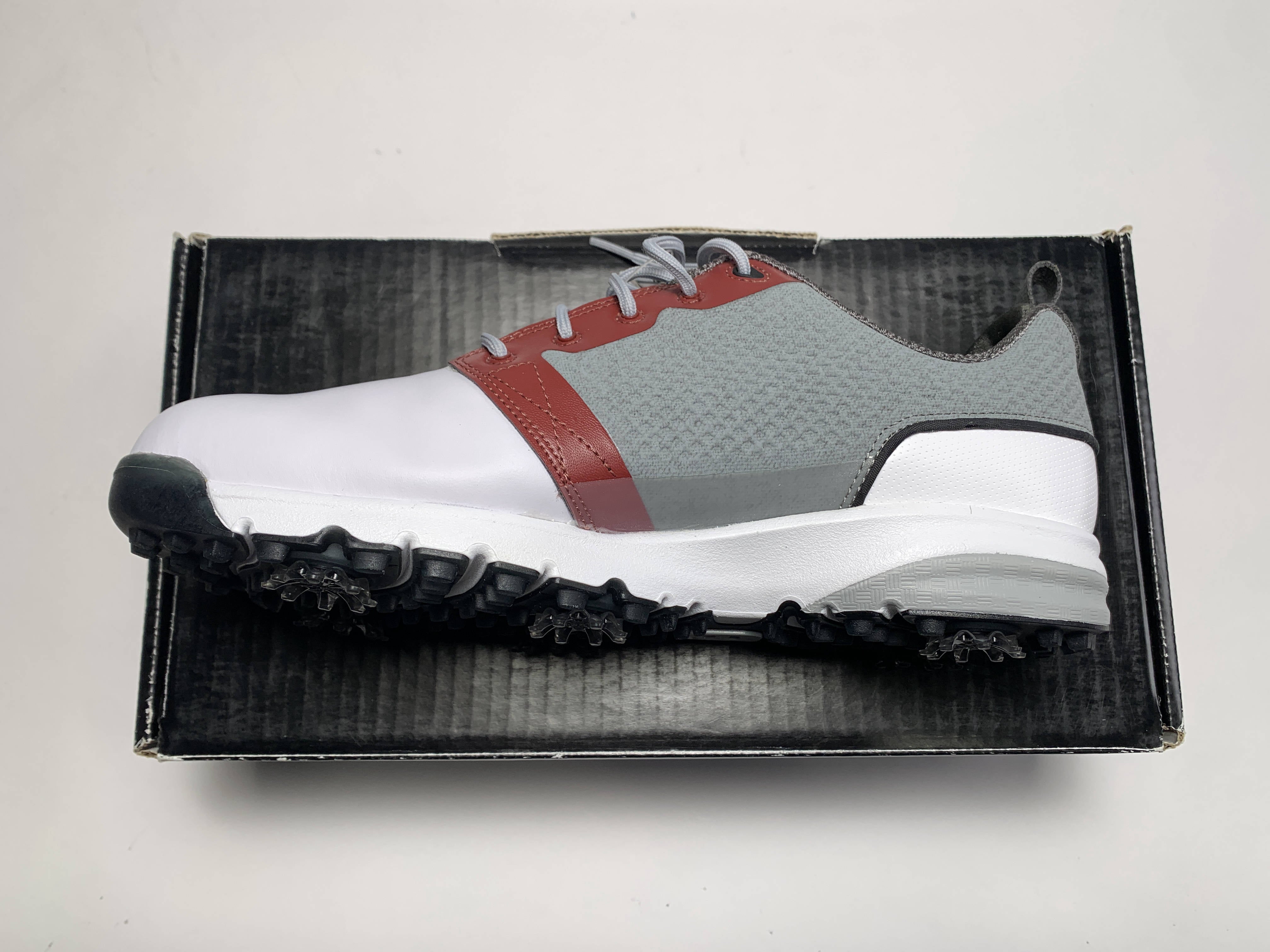 FootJoy Contour Fit Men\'s Golf Shoes white gray burgundy maroon 13 M 54095 Footjoy FJ Contour Fit Golf Shoes White Gray Burgundy Men main image 3