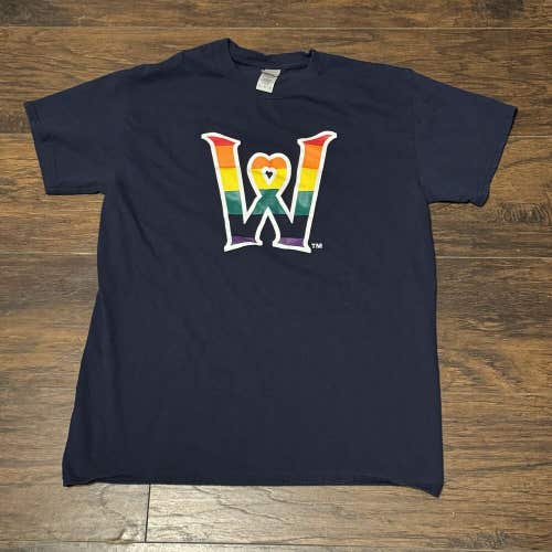Worcester Woo Red Sox MILB Pride Night Heart W Logo Navy Team Shirt Size Medium