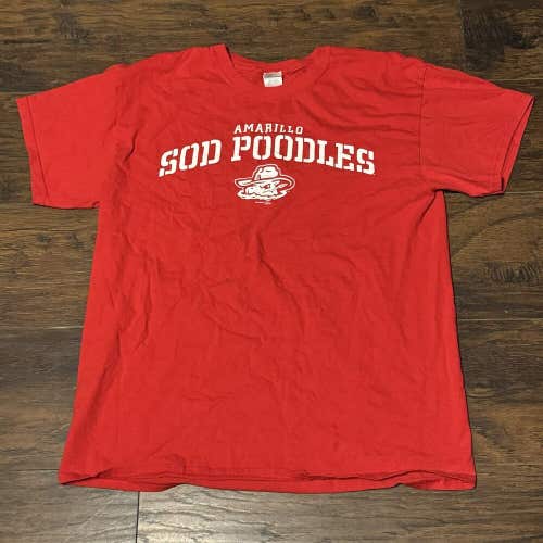 Amarillo Sod Poodles MILB Minor League Baseball Red Team Logo Cotton Shirt Sz Lg