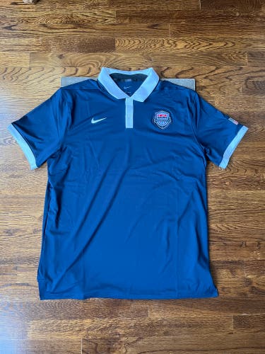 Nike Dri-FIT Team USA Basketball Polo Shirt Blue Sz L NWOT Olympic KD Lebron