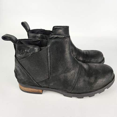 Sorel Emelie Chelsea Boots Waterproof Leather Black NL2671-010 Womens Size 6
