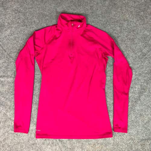 Nike Womens Pullover Medium Pink 1/4 Zip Sweater Pro Combat Running Thumb Hole