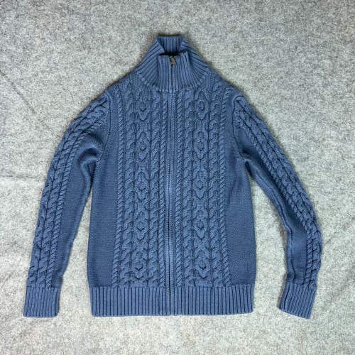 LL Bean Womens Sweater Extra Small Petite Blue Cardigan Zip Cable Knit Chunky