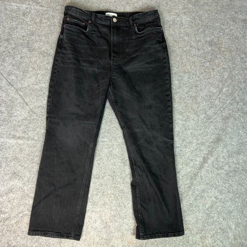 Zara Womens Jeans 14 Black Straight High Rise Denim Pant Dark Wash Casual