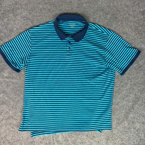 LL Bean Mens Polo Shirt Large Blue Striped Pima Cotton Outdoor Causal Top ^