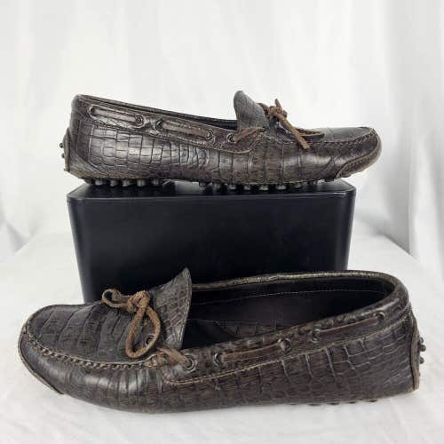 Cole Haan Dark Brown Alligator Leather Tie Driving Loafers Mens Size 8 D