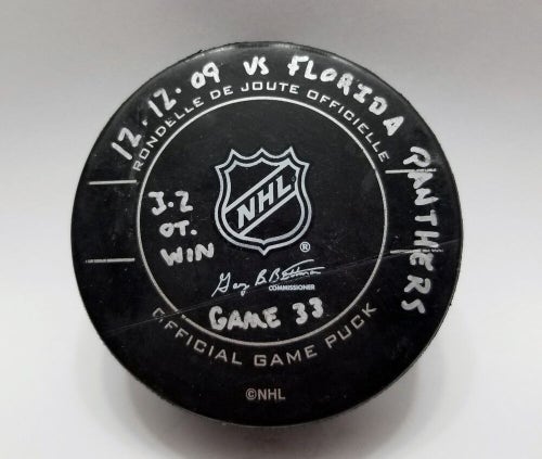 12-12-09 Pittsburgh Penguins vs Florida Panthers NHL Game Used Hockey Puck