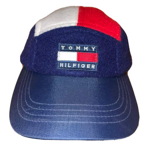 Vintage Tommy Hilfiger 5 Panel Fleece Strapback Hat RARE 1990s Made In The USA