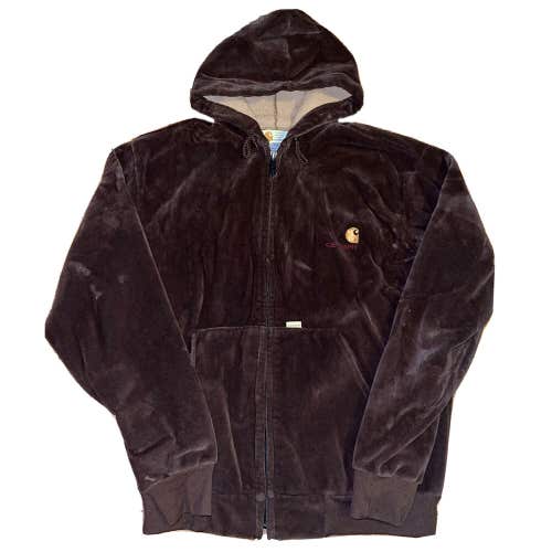 Vintage 80s Carhartt Rugged Outdoor Wear SOFT Velour Zip Hoodie Sweatshirt Sz L