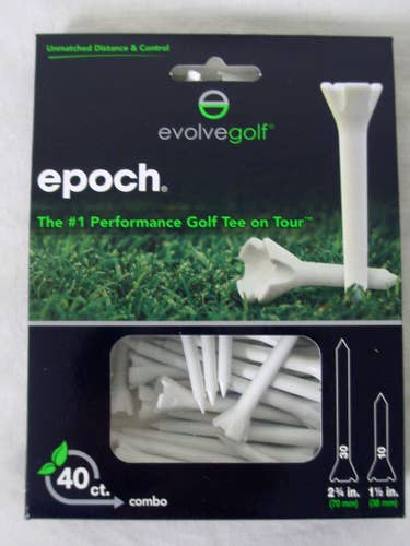 Evolve Epoch Performance Tees 40Pk Mix (2.75", 1.5") White Golf Tee NEW