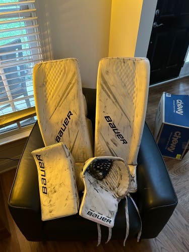Bauer 2X Pro Hockey Goalie Leg Pads 34” + 2S Pro Glove & 1S Blocker Full Set Senior Medium