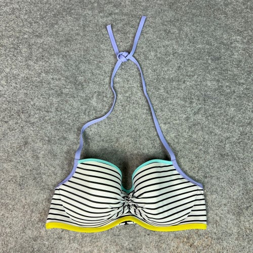Victorias Secret Womens Bikini 36D White Black Padded Getaway Halter Beach Swim