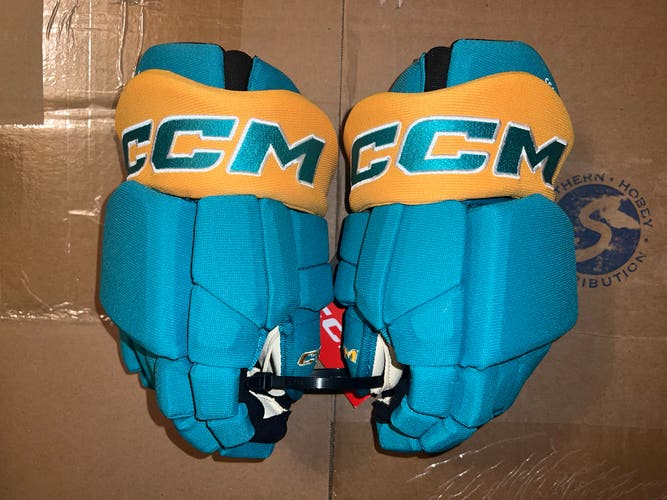 New Rare San Jose Sharks Reverse Retro CCM HGTKPP Gloves 13" Pro Stock