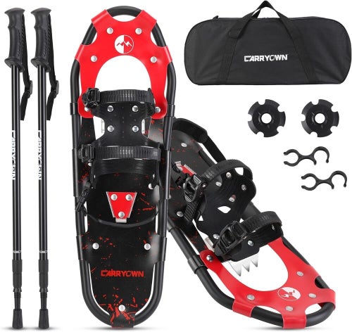 Carryown 3 in 1 Light Weight Snowshoes Set for Adults Red/Black 30" 180-250LB