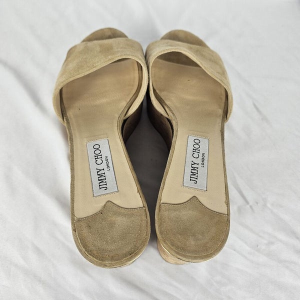 Jimmy Choo DeeDee Cork Wedge Suede Platform Slip On Sandals Slides EU 40.5(10.5)