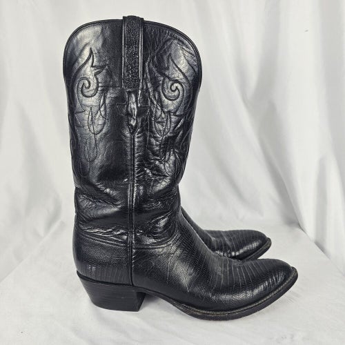Lucchese Exotic Black Teju Lizard Skin Leather Cowboy Western Boots Goatskin 9D