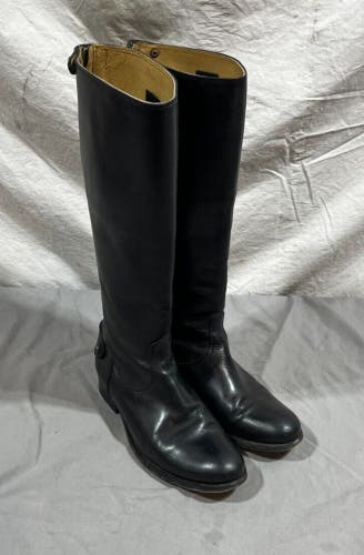 Frye Melissa Lug Back Zip Tall Black Leather Riding Boots US Women's 7 B GREAT