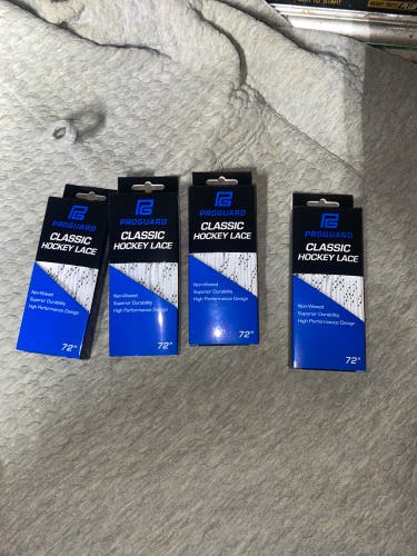NEW 4 Pair ProGuard Classic Hockey Laces White 72” Rollerblade Ice Skating Non-Waxed