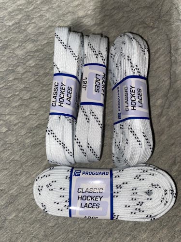 NEW 4 Pair ProGuard Classic Hockey Laces White 120” Rollerblade Ice Skating Non-Waxed