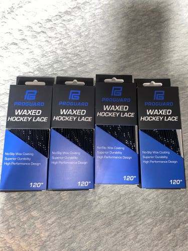 NEW 4 Pair ProGuard Classic Hockey Laces Black 120” Rollerblade Ice Skating Waxed