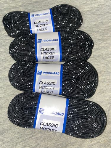 NEW 4 Pair ProGuard Classic Hockey Laces Black 120” Rollerblade Ice Skating Unwaxed