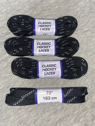 NEW 4 Pair ProGuard Classic Hockey Laces Black 72” Rollerblade Ice Skating Unwaxed
