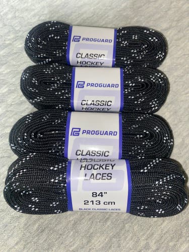 NEW 4 Pair ProGuard Classic Hockey Laces Black 84” Rollerblade Ice Skating Unwaxed