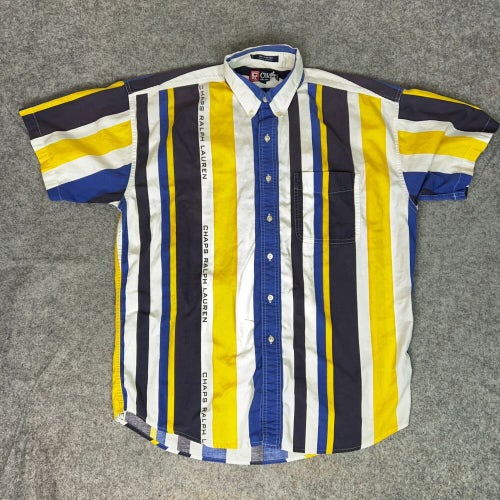 Vintage Chaps Mens Shirt Large Yellow Black Striped Ralph Lauren Spellout 90s