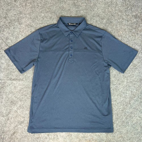 Travis Mathew Mens Polo Shirt Large Blue Black Logo Golf Short Sleeve Light Top
