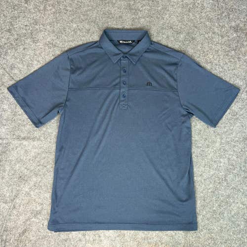 Travis Mathew Mens Polo Shirt Large Blue Black Logo Golf Short Sleeve Light Top