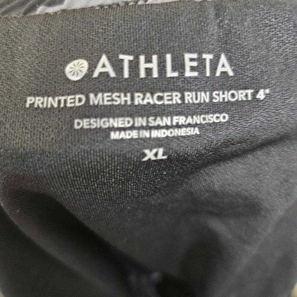 ATHLETA Printed Mesh Racer Run Short 4 XL, black Camo Lux Shorts NWT