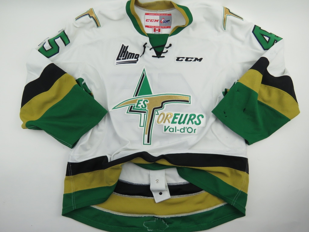 CCM Les Foreurs de Val-d'Or Game Worn QMJHL Pro Stock Hockey Jersey White 56 #45
